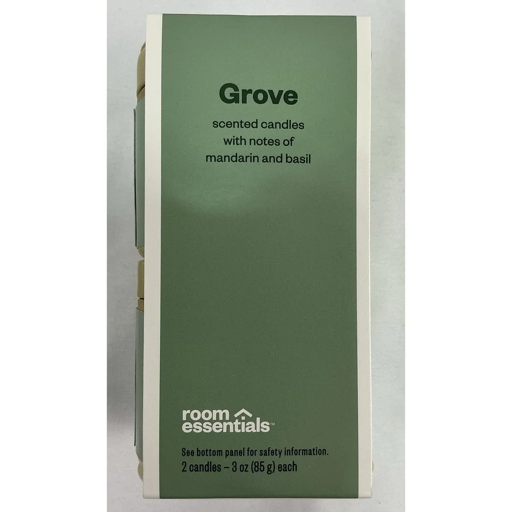 Room Essentials Grove Scented Candles Mandarin Basil 2‎ Pack 3oz Each New